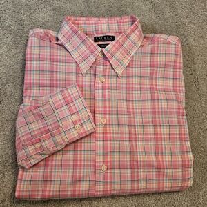Lauren Ralph Lauren Men's Plaid Dress Shirt‎ XL Pink Multicolor Stretch Reg Fit